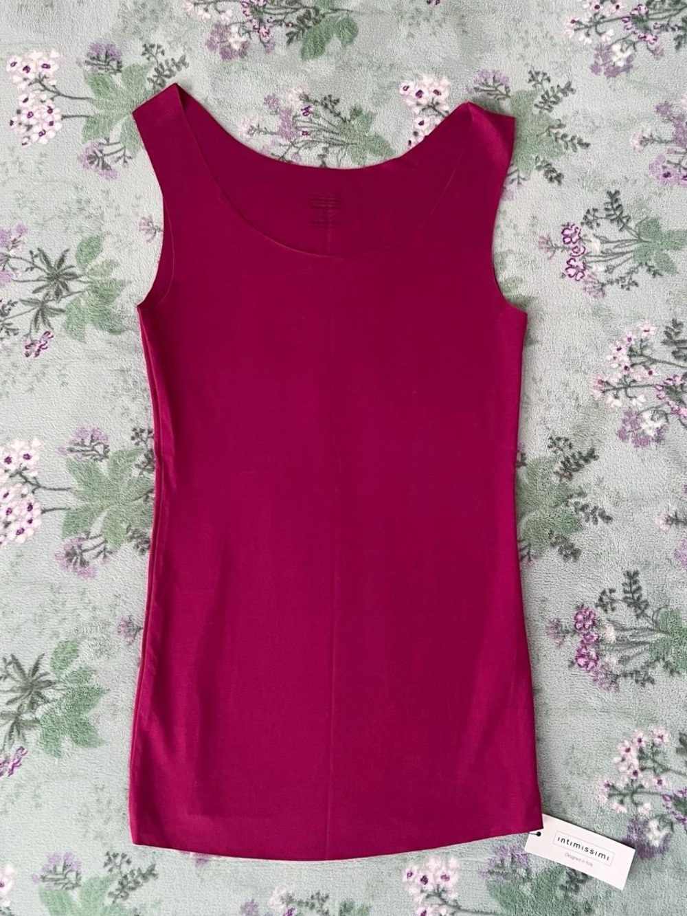intimissimi Raw Edge Round Neck Cotton Tank Top - Beet Red